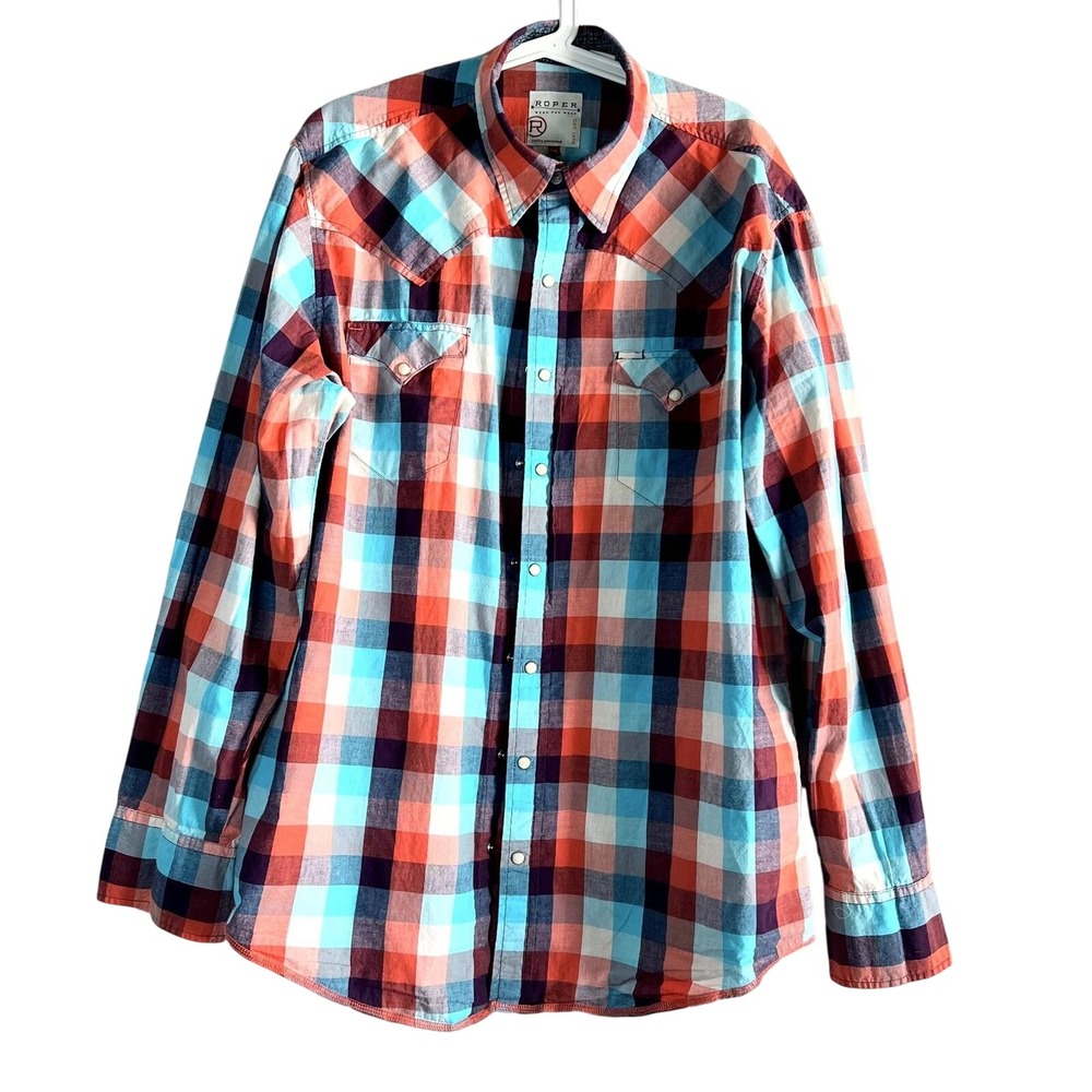 Roper‎ Western Men's Shirt Size XL Long Sleeve Pearl Snaps Picnic Plaid
